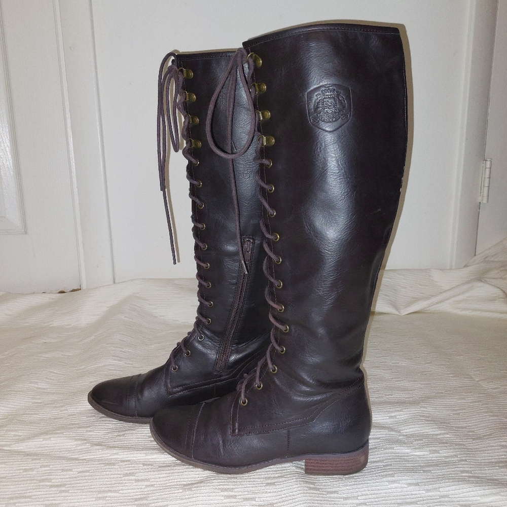 Dark Brown Leather-like ~ Lace-Up ~ Knee High ~ Rocket Dog Boots ~ Women’s 7.5